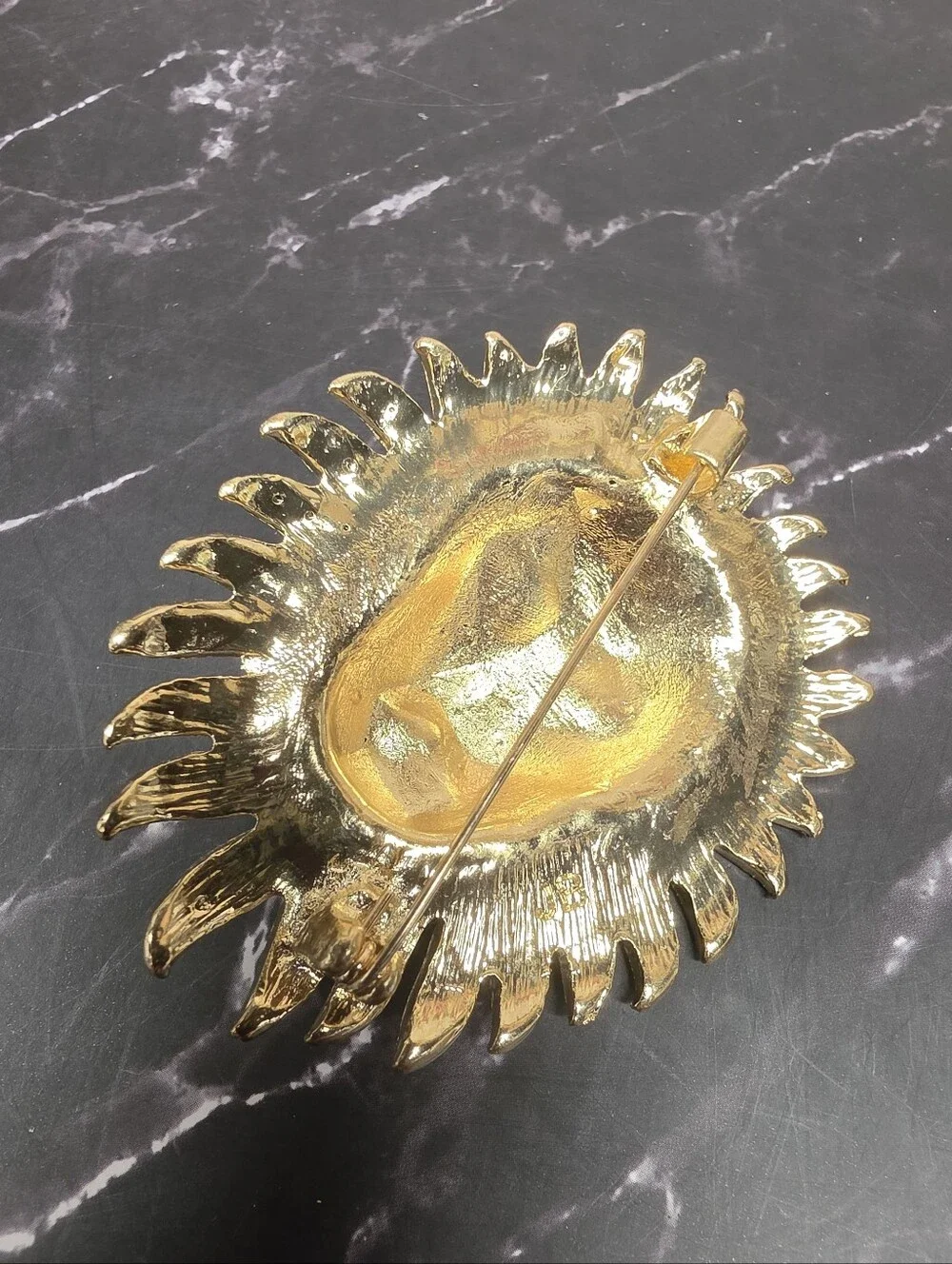 Vintage Signed JB Rhinestone Lion Brooch Green Eyes Gold Tone